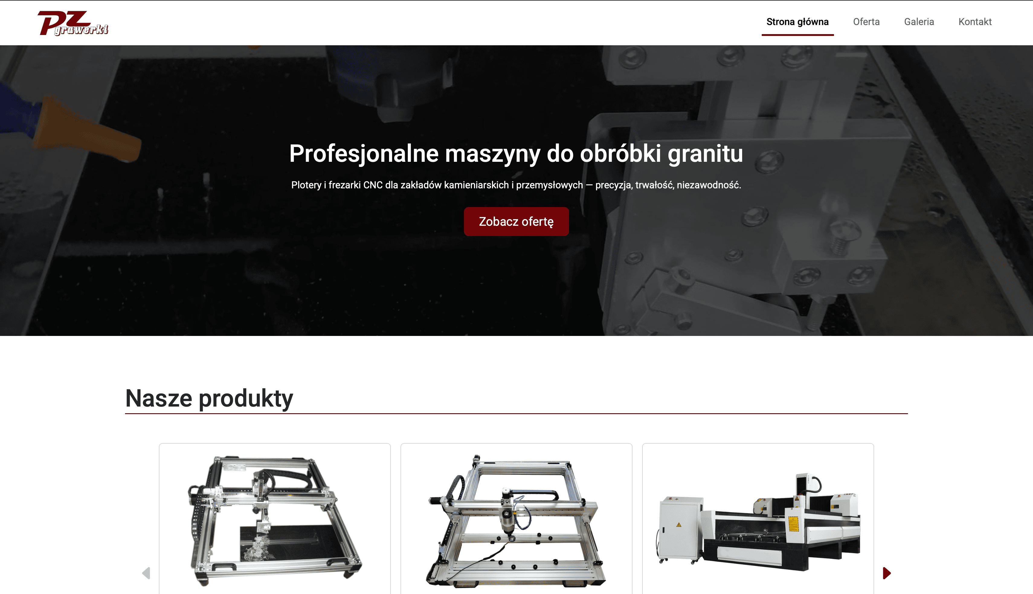 Zrzut ekranu: PZ Grawerki - Oficjalna strona